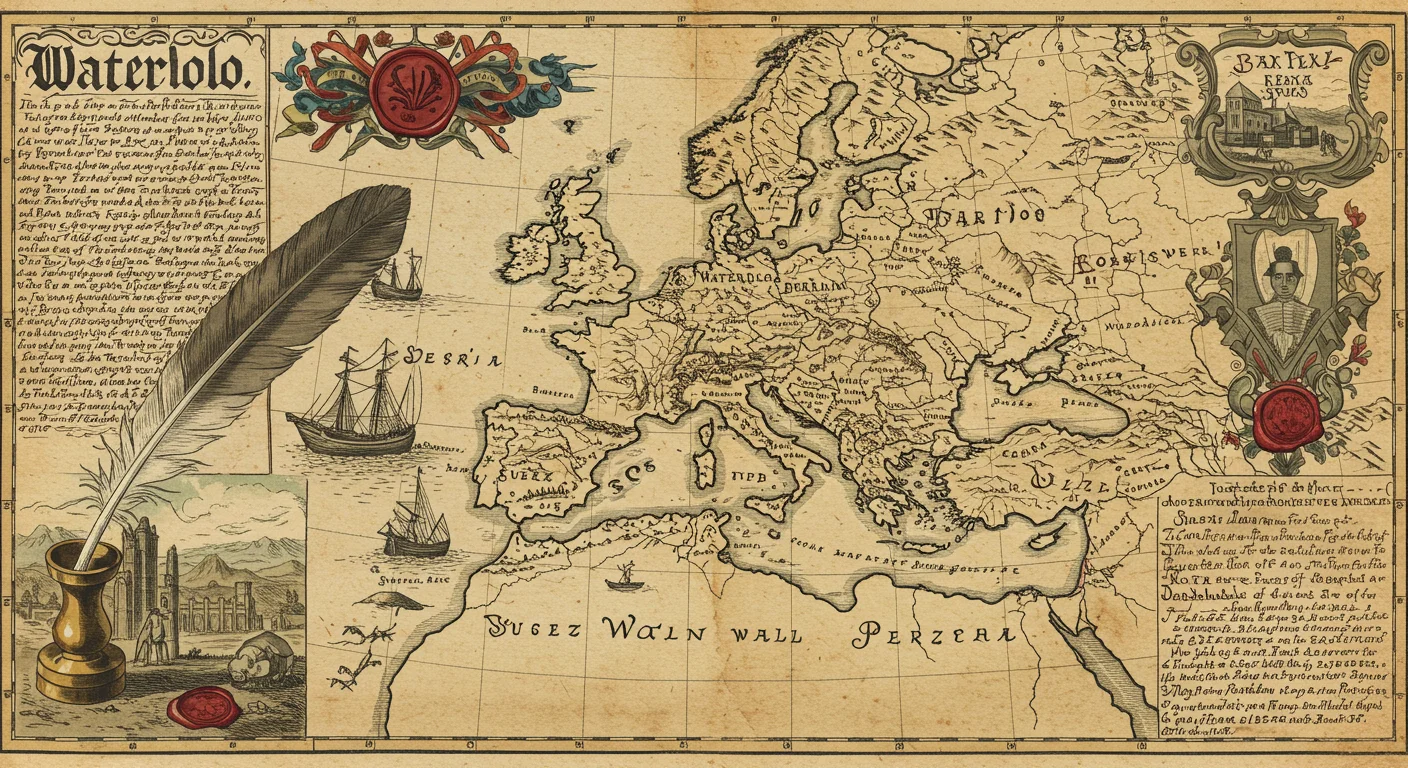 Historical European map titled "Waterlolo" with vintage cartography details and decorative elements