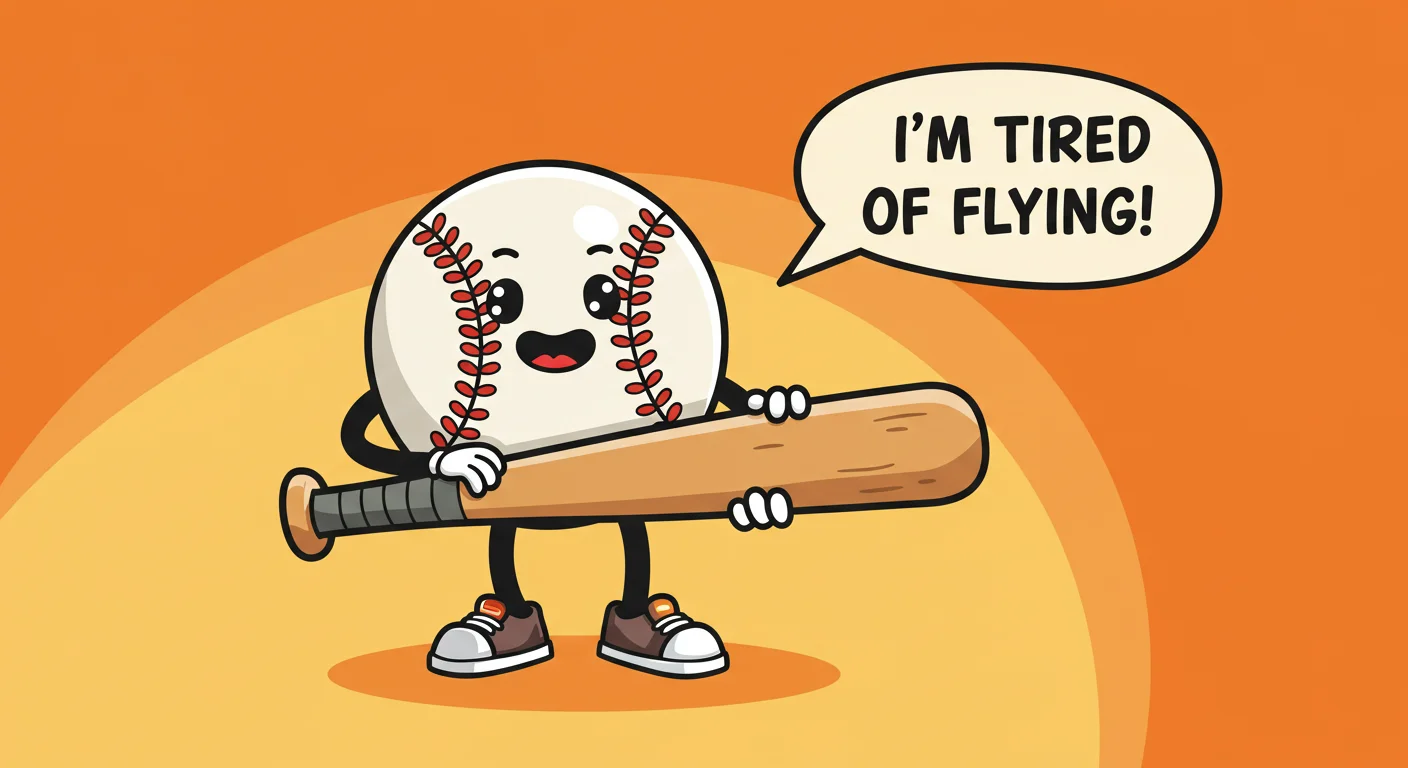 125+ Baseball Riddles with Answers for Fans of All Ages 2 Cartoon baseball character holding a wooden bat saying "I'm tired of flying!"