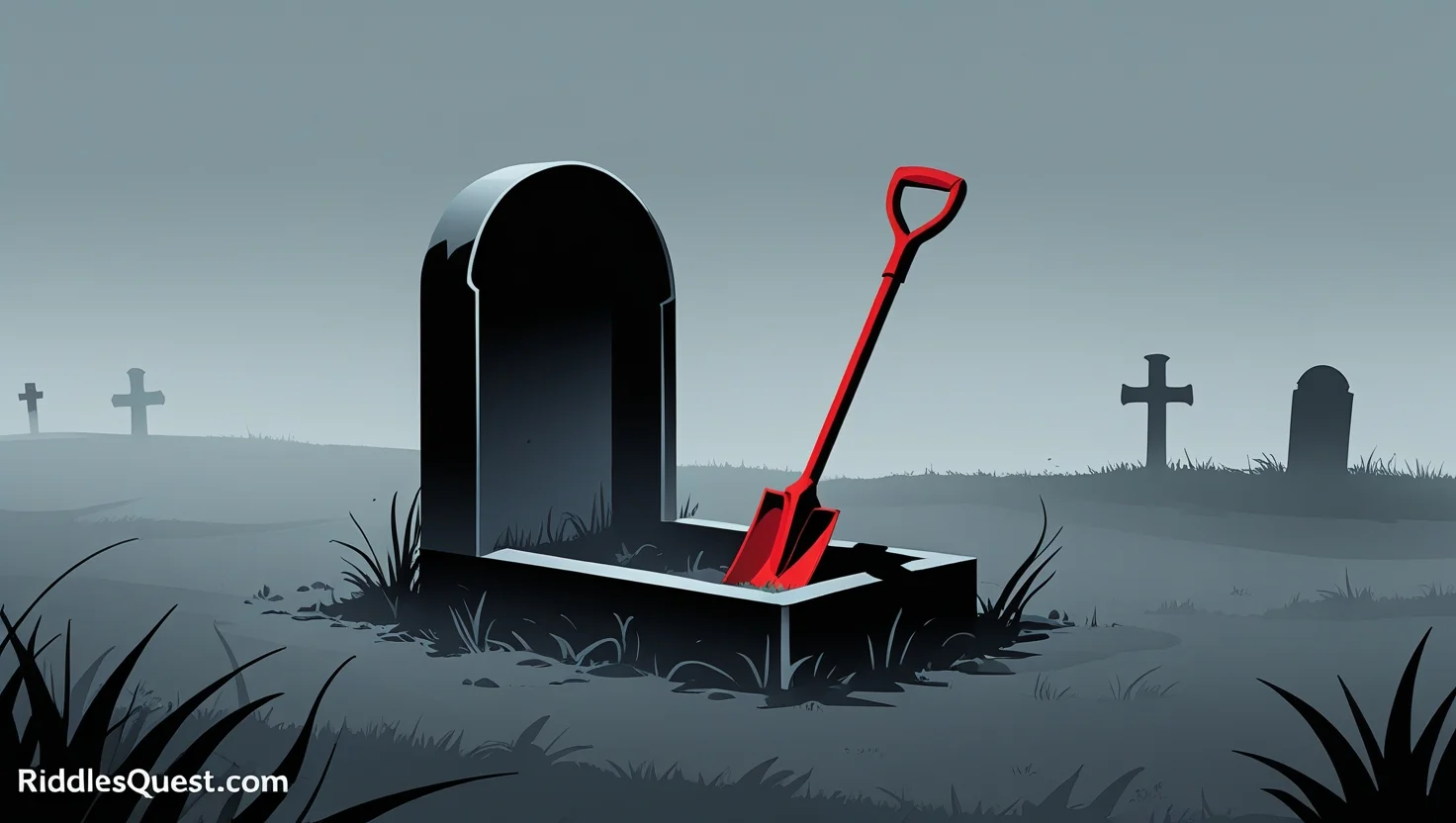 200+ Psychopath Riddles: Creepy Challenges with Answers 6 A bright red shovel sticking out of a freshly dug grave in a misty cemetery