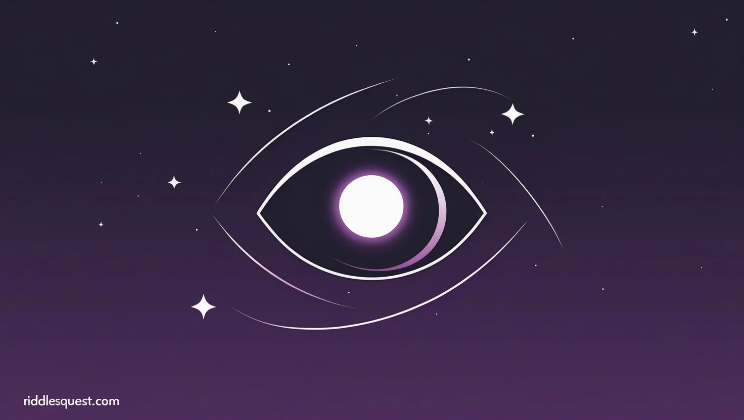 200+ Mysterious Riddles: Enigmatic Challenges with Answers 6 Stylized eye with glowing white pupil surrounded by stars on purple background