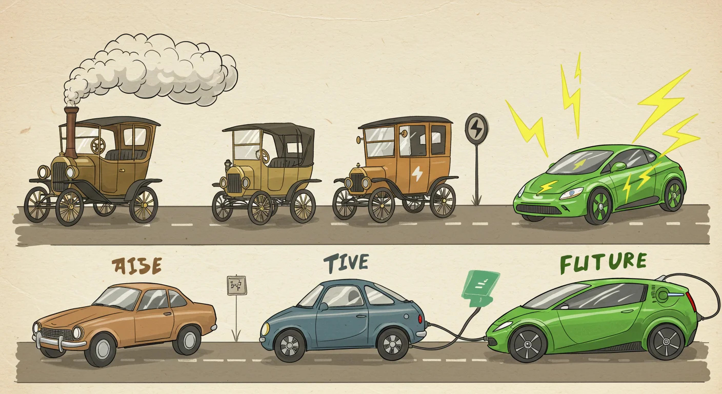 150+ Fun Car Riddles with Answers to Solve On the Go 6 Timeline showing evolution of cars from steam engines to electric vehicles with past present future labels