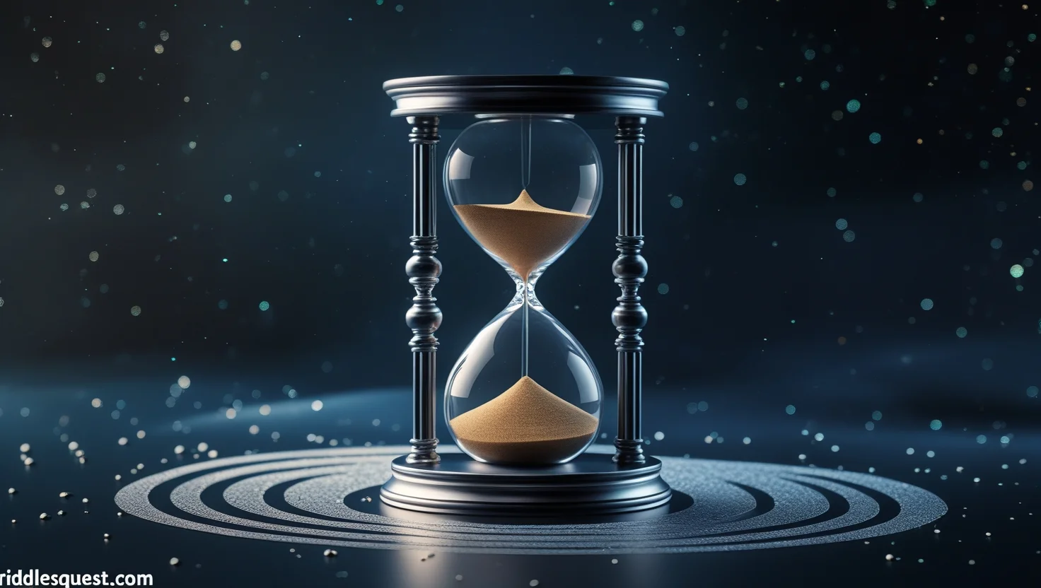 200+ Mysterious Riddles: Enigmatic Challenges with Answers 3 Elegant hourglass with flowing sand against starry dark background