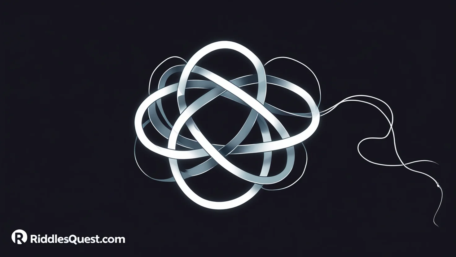200+ Mysterious Riddles: Enigmatic Challenges with Answers 5 Glowing white infinity knot with intertwined loops against black background
