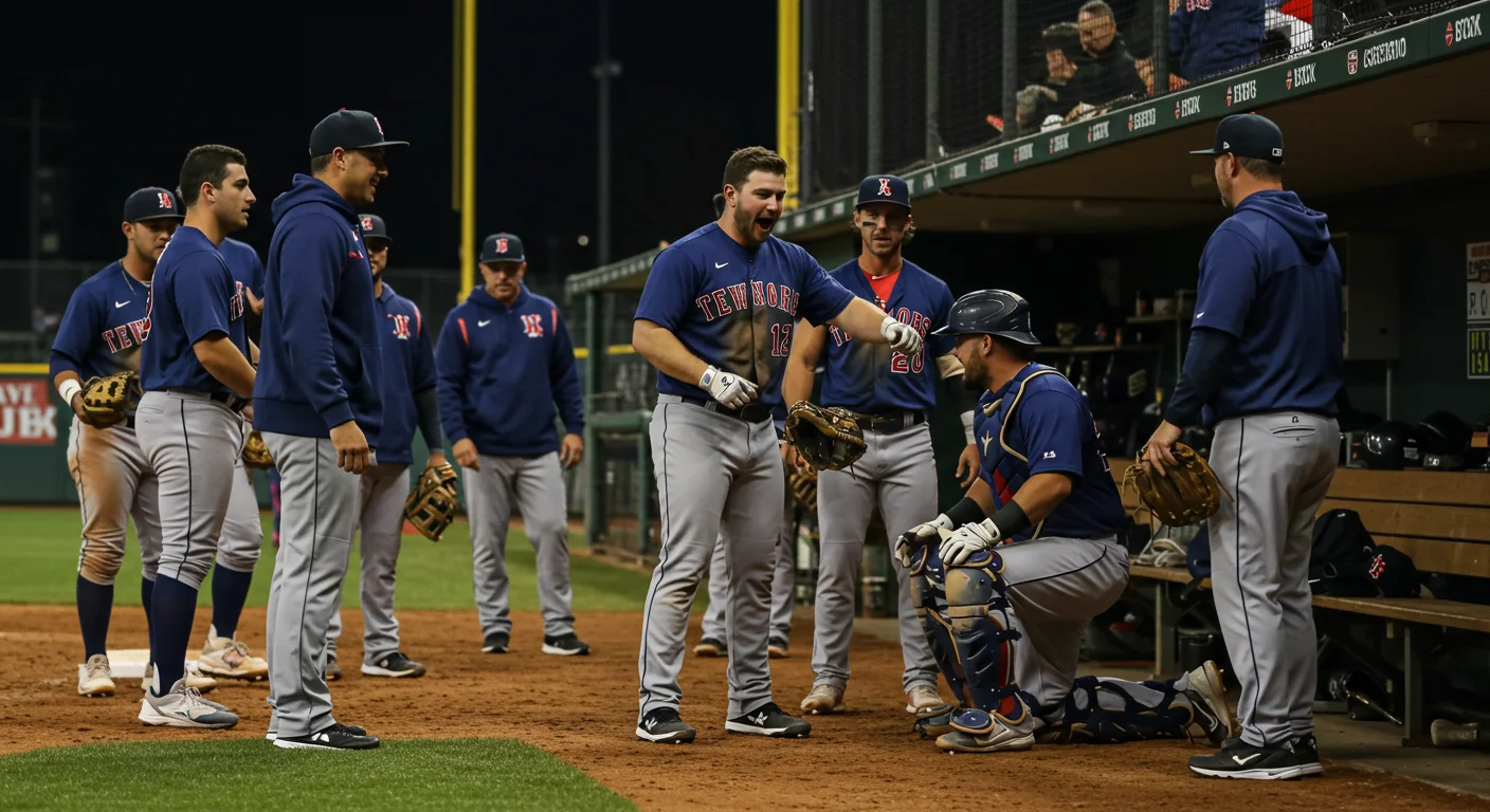 125+ Baseball Riddles with Answers for Fans of All Ages 4 Baseball team in navy blue uniforms gathered near dugout during night game