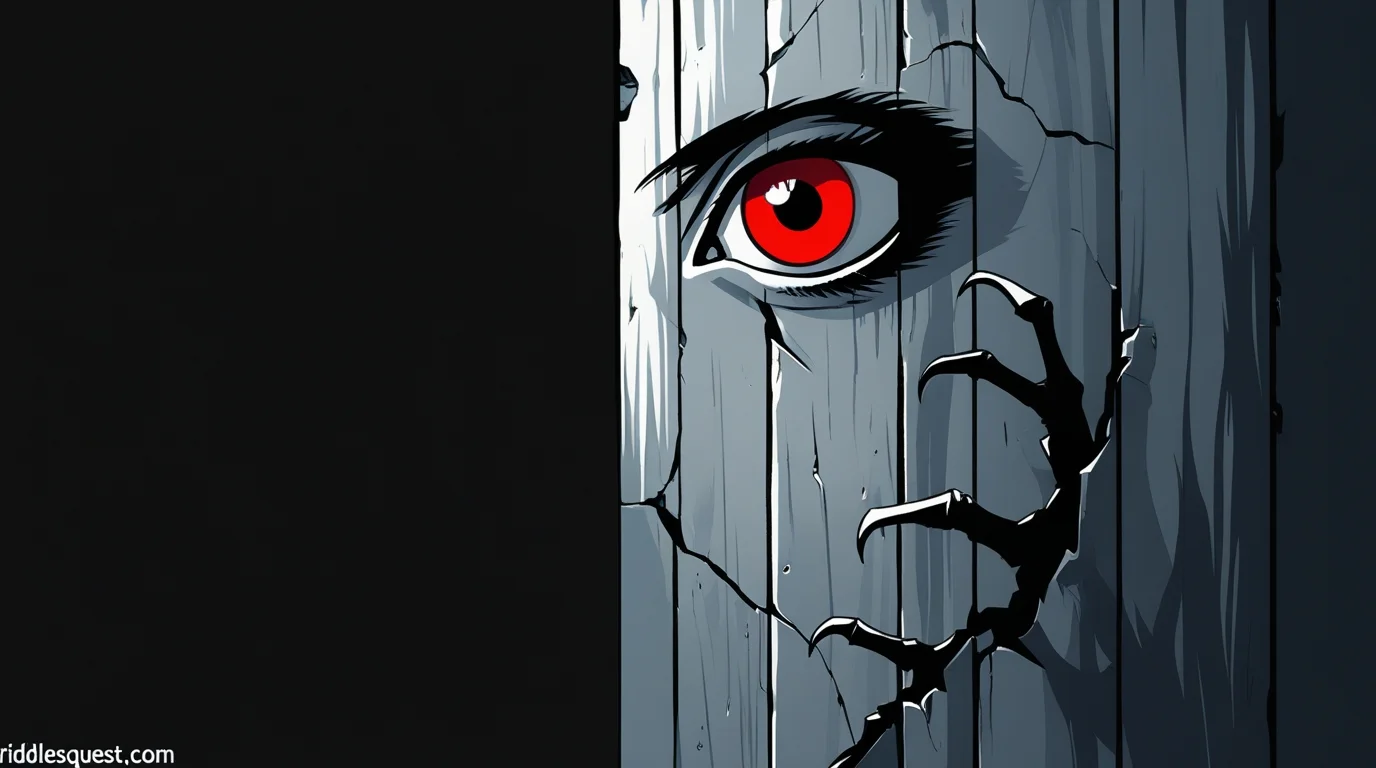 200+ Psychopath Riddles: Creepy Challenges with Answers 10 A menacing red eye peering through a cracked gray wall