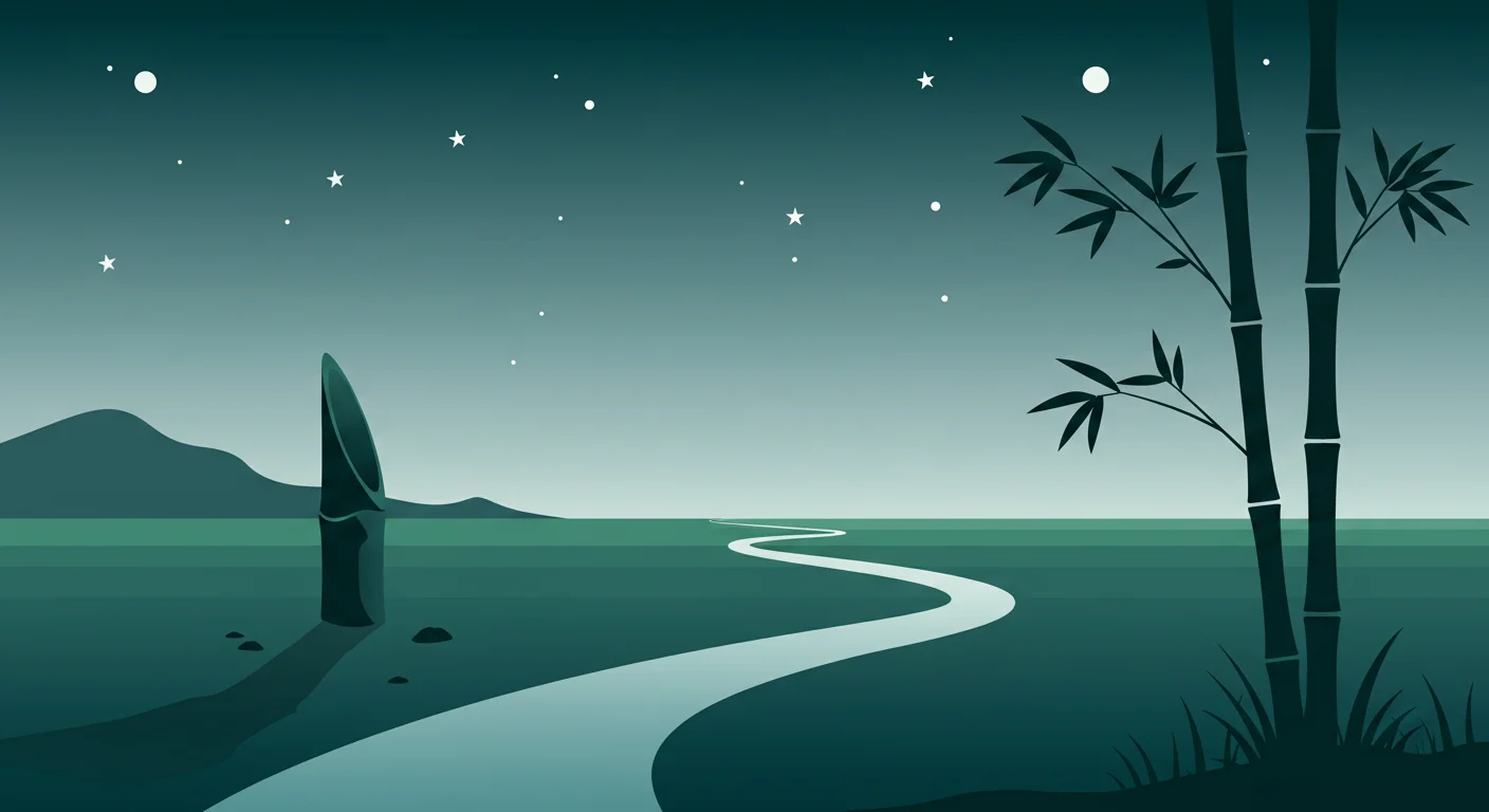 125+ Filipino Riddles: Fun Bugtong & Answers to Spark Your Wit 1 Minimalist illustration of a tranquil night scene with bamboo stalks, winding river, and starry sky