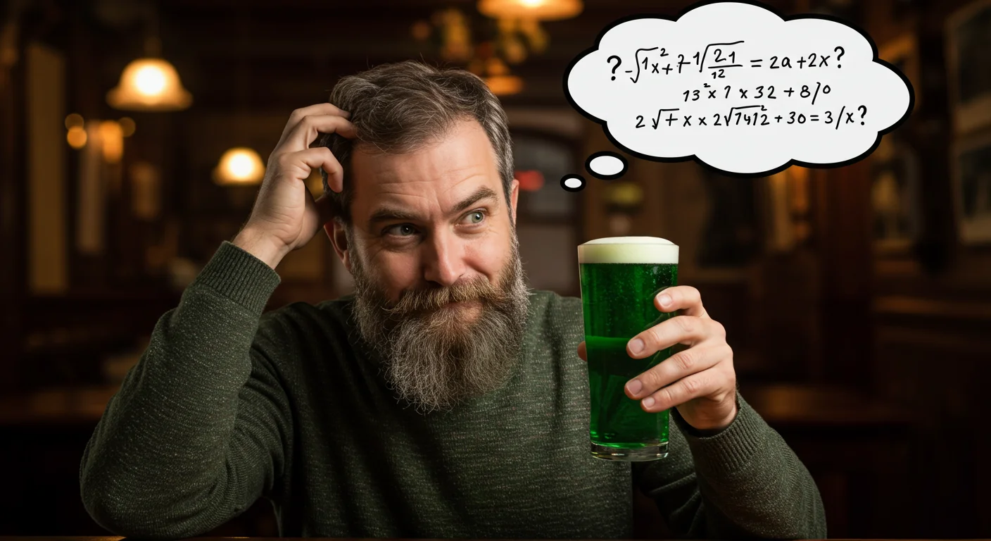 125+ St. Patrick's Day Riddles & Answers for a Fun Celebration 2 Man with beard holding green beer with mathematical equations in thought bubble