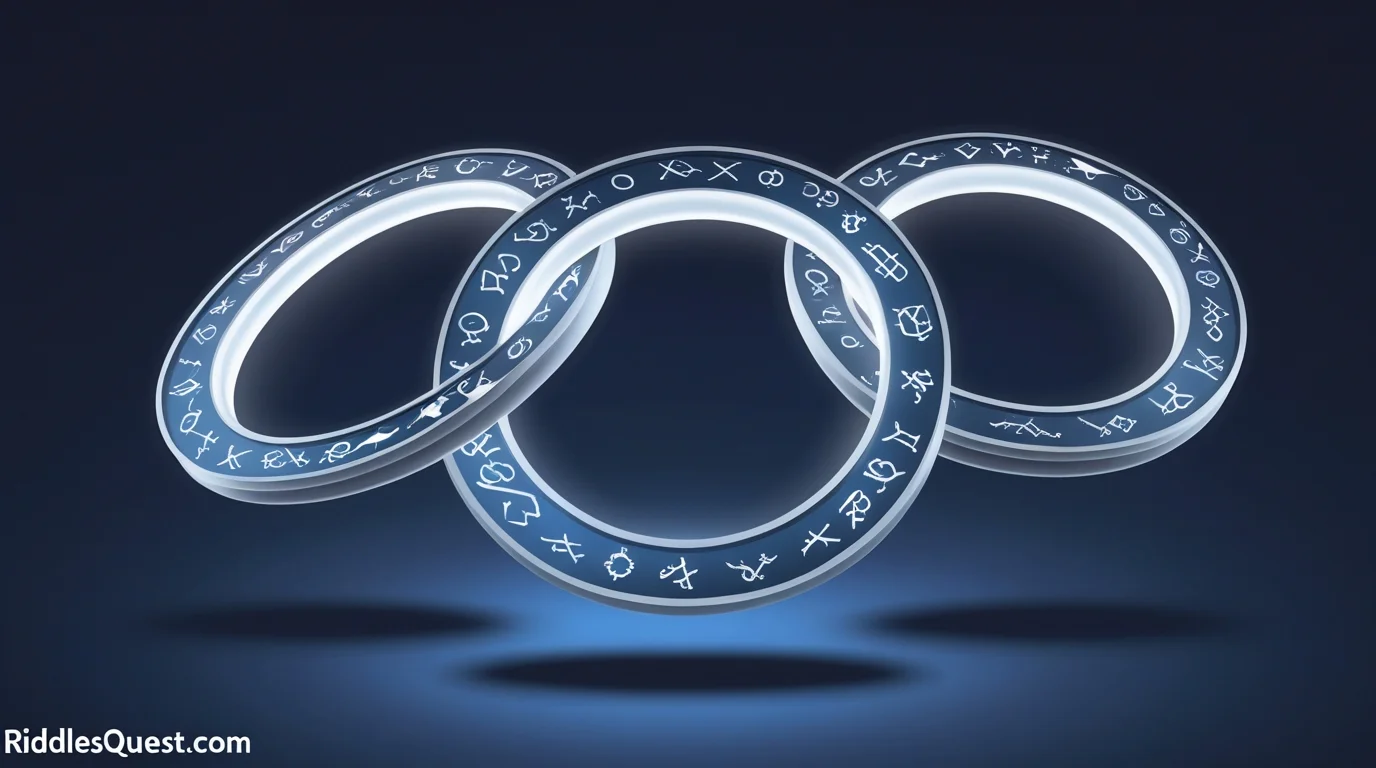 200+ Mysterious Riddles: Enigmatic Challenges with Answers 11 Three interlocked glowing rings with ancient runes and magical symbols