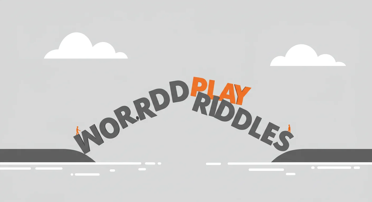 125+ Clever Bridge Riddles: Logical Challenges with Solutions 5 Word Play Riddles graphic with stylized text on a curved road against a gray background