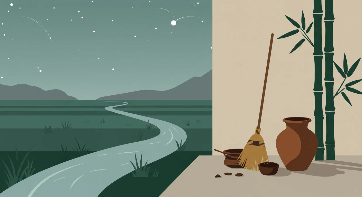 125+ Filipino Riddles: Fun Bugtong & Answers to Spark Your Wit 2 Split-screen illustration with night river scene and traditional pottery with bamboo