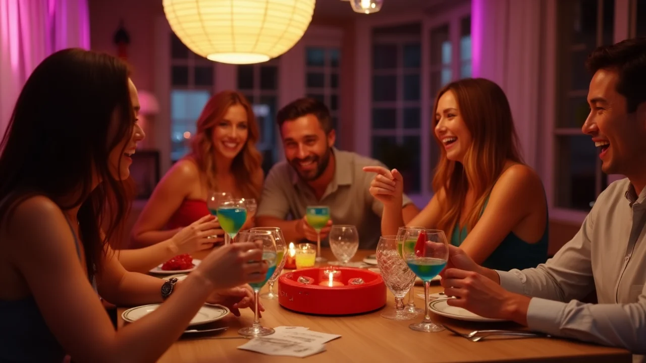 125+ Mind‑Blowing Table Riddles That Will Have Everyone Guessing 2 Friends enjoying colorful cocktails around a table during an evening dinner party