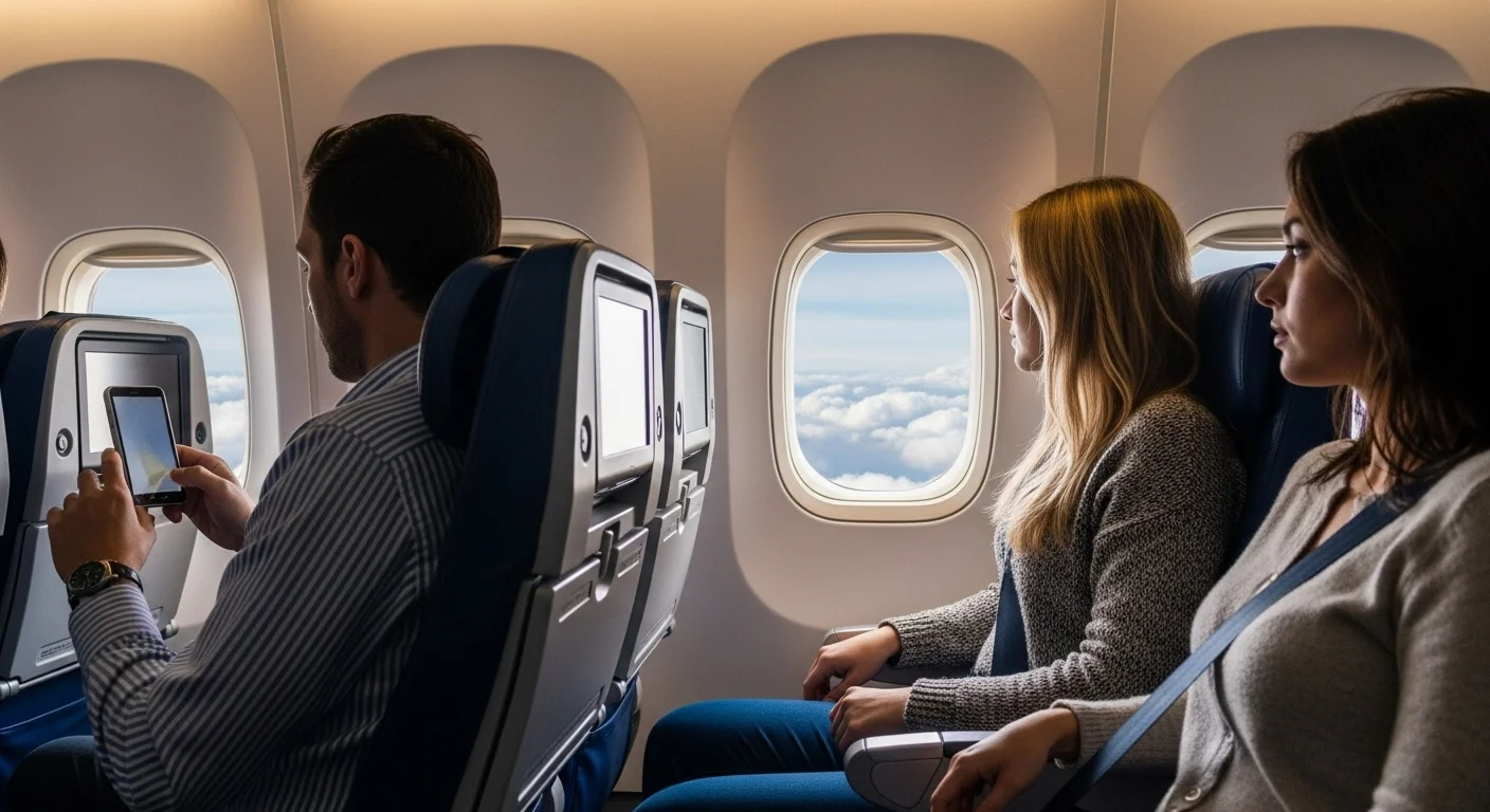 Can You Solve These 150+ Airport Riddles Before Your Flight? 6 Airplane passengers seated in aircraft cabin looking out windows at clouds during flight