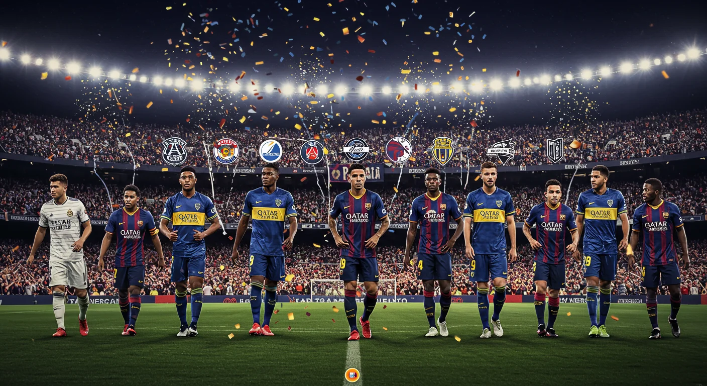 190+ Ultimate Football Riddles for Kids, Adults, and Trivia Fans 6 FC Barcelona players lineup with club crests and confetti in Camp Nou stadium