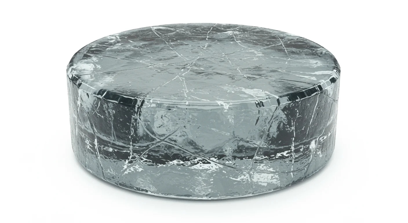 150+ Ice Riddles with Answers: Fun Brain Teasers for All Ages 6 Large cylindrical clear ice disk with crack patterns throughout the surface