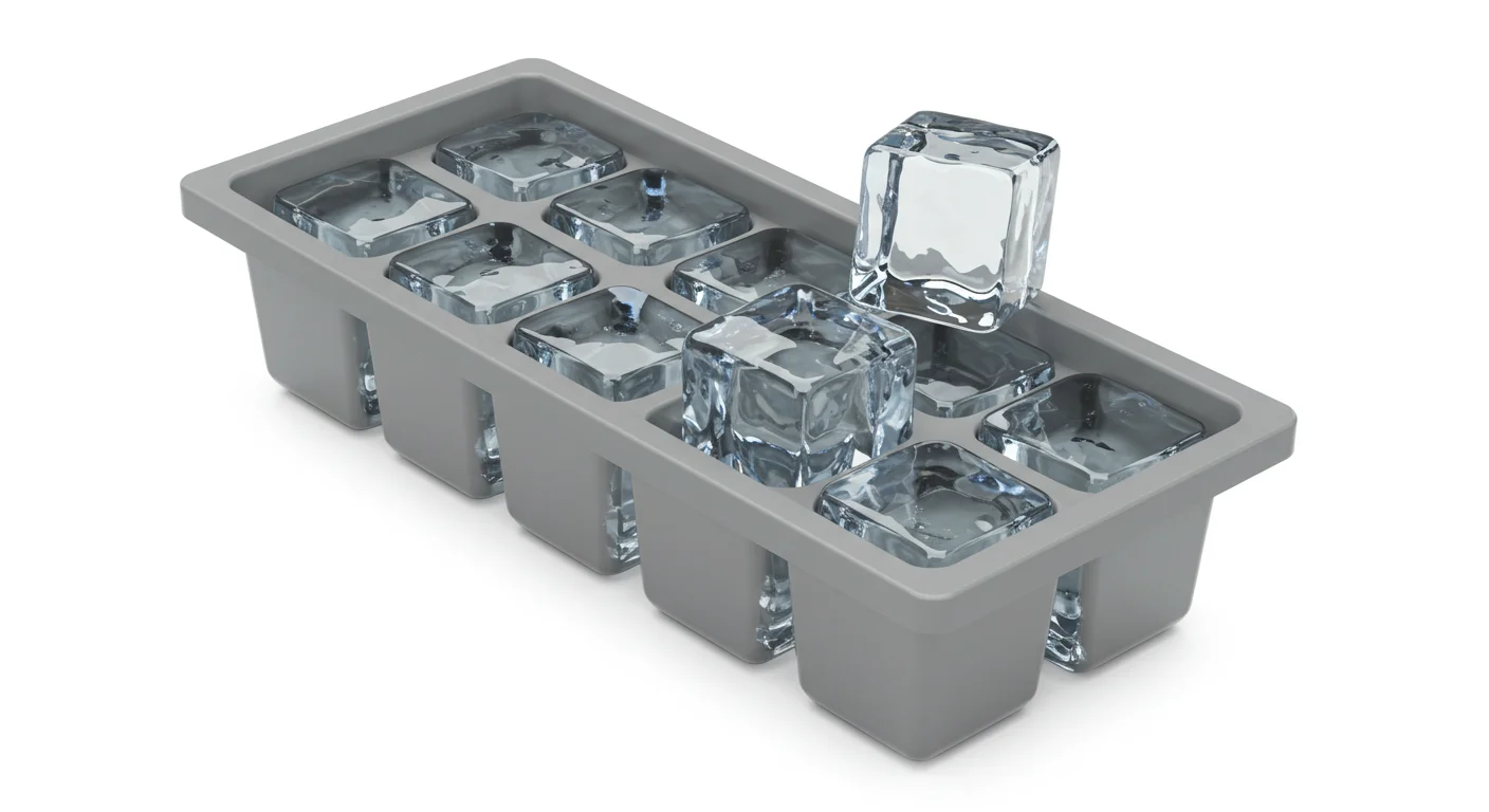 150+ Ice Riddles with Answers: Fun Brain Teasers for All Ages 1 Gray silicone ice cube tray with clear ice cubes, some removed from the mold
