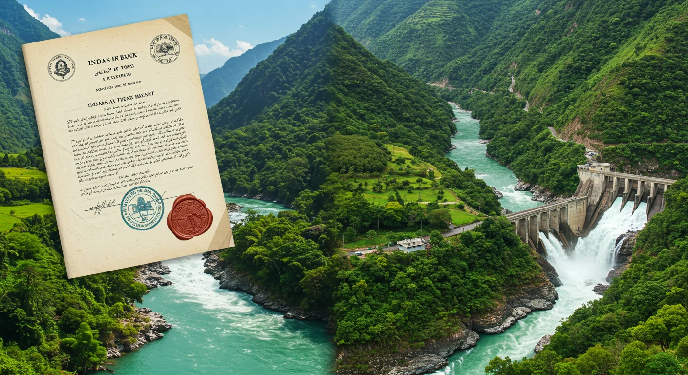 125+ India vs Pakistan War Riddles with Answers for All Ages 15 Indus Water Treaty document overlaid on hydroelectric dam in Kashmir valley