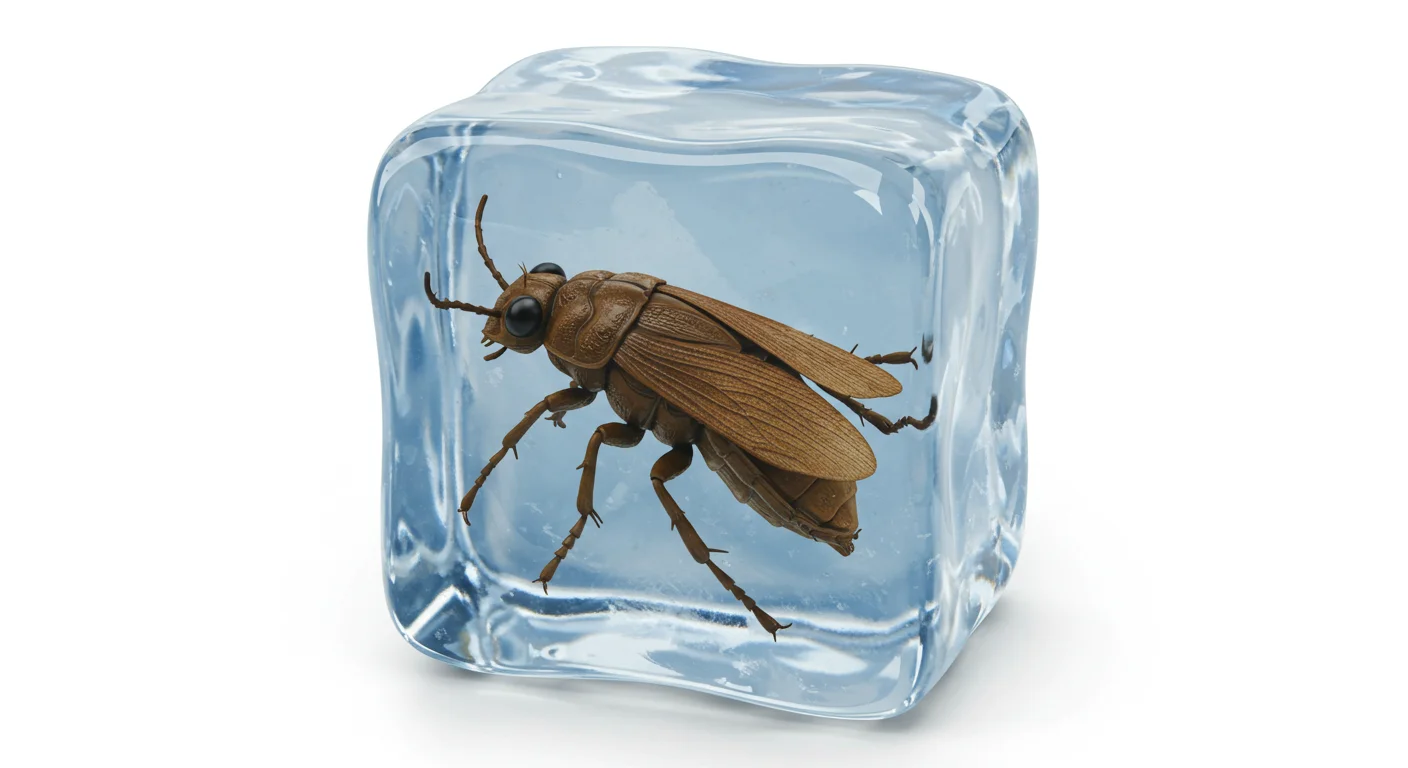 150+ Ice Riddles with Answers: Fun Brain Teasers for All Ages 4 Brown beetle preserved inside a clear ice cube showing detailed preservation
