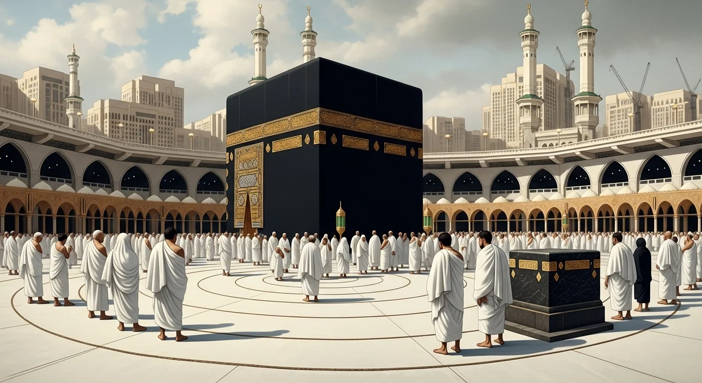 125+ Fun & Festive Eid ul Adha Riddles with Answers for All Ages 2 Pilgrims performing Tawaf around the Kaaba in Mecca, showing the connection between Hajj and Eid ul Adha