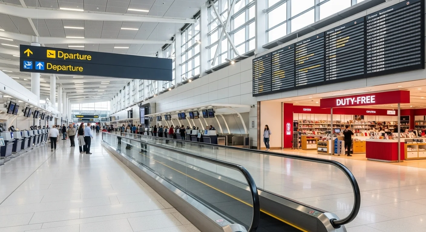 Can You Solve These 150+ Airport Riddles Before Your Flight? 1 Modern airport terminal departure area with moving walkway, flight information displays and duty-free shop