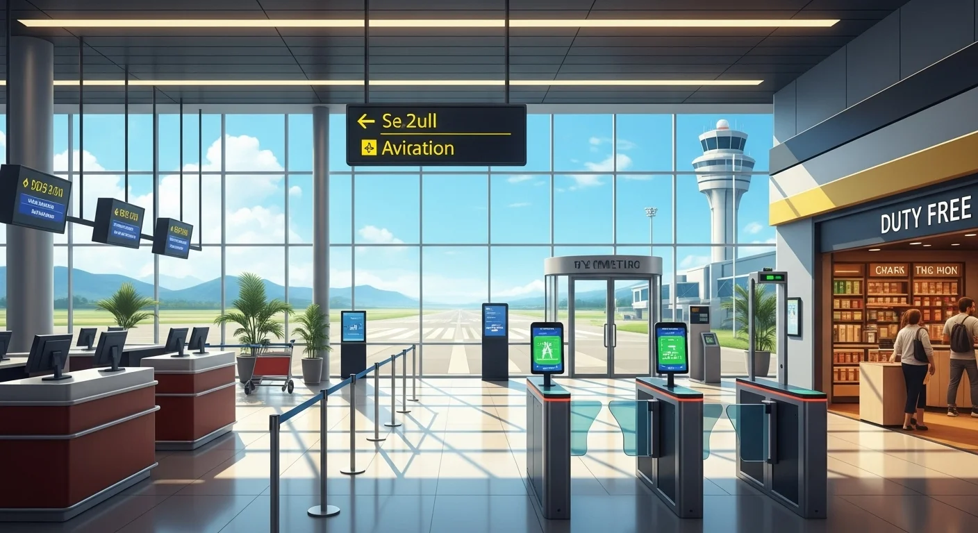 125+ Flight Attendant Riddles Only Crew Will Get (with Answers) 3 Contemporary airport terminal with departure gates, security checkpoints, and control tower view