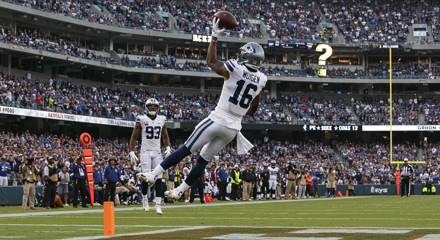Crack 125+ NFL Riddles with Answers: Test Your Football IQ! 4 NFL player number 16 celebrating with football raised after scoring a touchdown