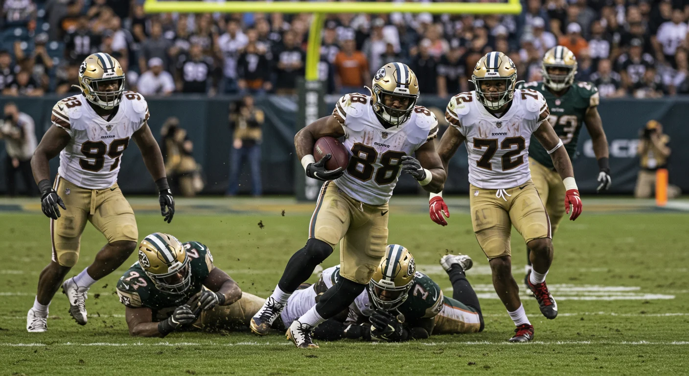 Crack 125+ NFL Riddles with Answers: Test Your Football IQ! 3 New Orleans Saints player number 88 breaking tackles against Eagles defenders during an NFL game