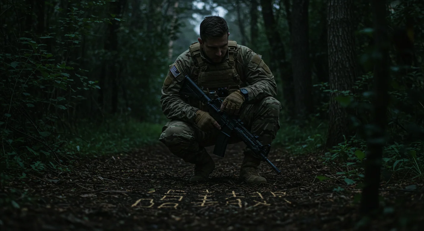 125+ Military Riddles to Outsmart Any General! Answers Included! 2 Soldier in tactical gear examining coded message on forest floor