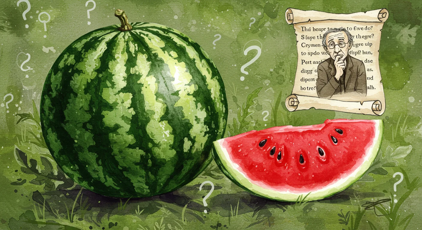 125+ Fun Watermelon Riddles to Slice Up Your Brain 3 Watercolor painting of whole watermelon with slice and question marks on green background