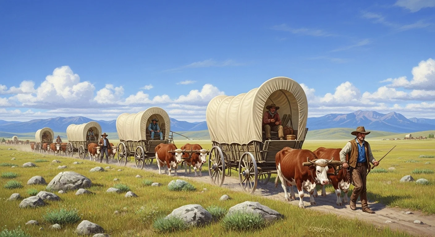 125+ American History Riddles: Test Your American Knowledge 4 Pioneer families traveling west in covered wagons with oxen during 19th century American westward expansion