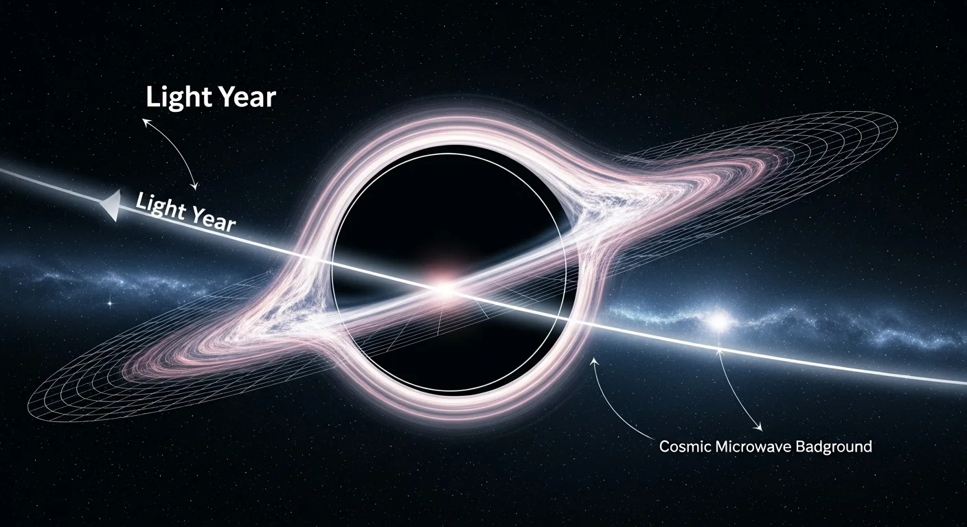 125+ Galaxy Riddles to Spark Your Cosmic Curiosity 7 Black hole with accretion disk showing light-year scale and cosmic microwave background radiation in space