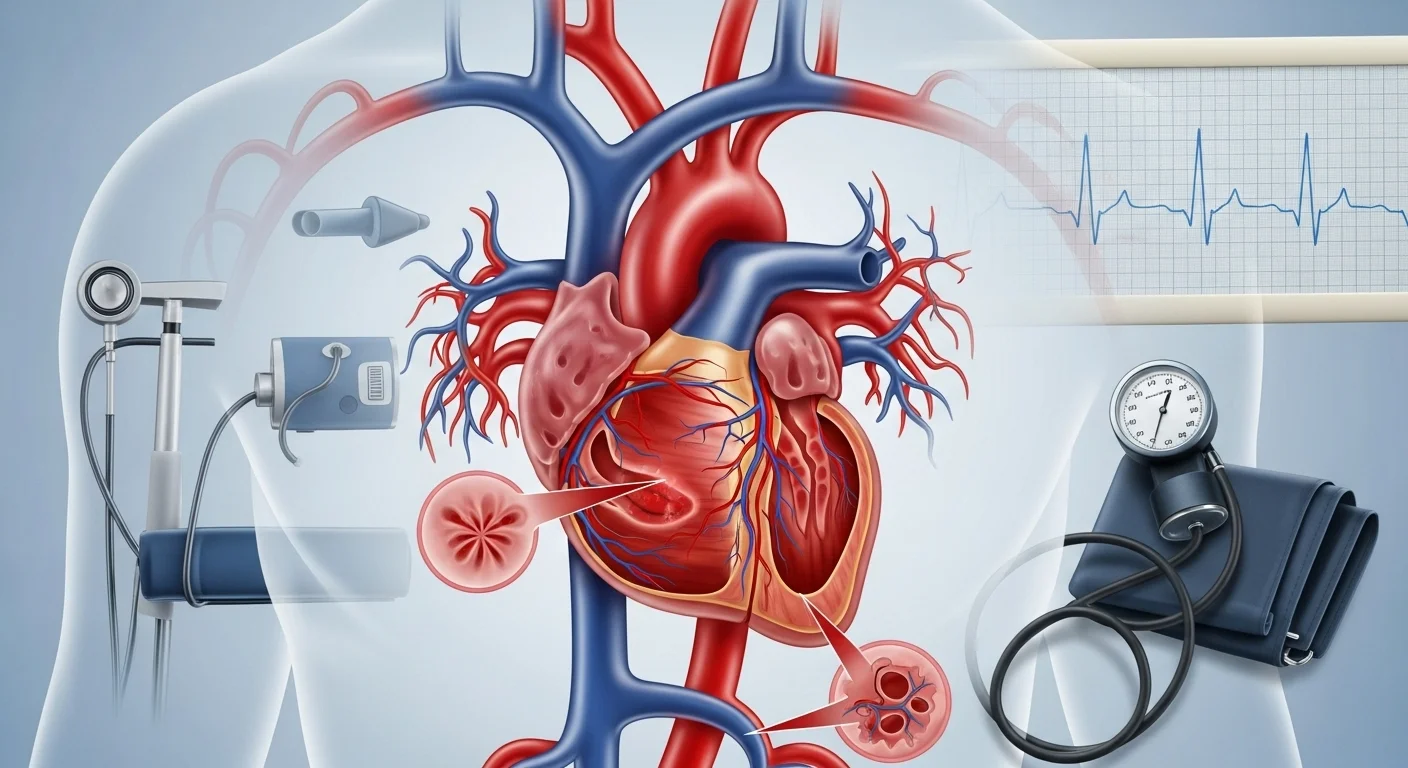 125+ Disease Riddles to Test Your Medical IQ (Answers Inside) 2 3D cardiovascular system illustration showing detailed heart anatomy with blood vessels and medical monitoring equipment