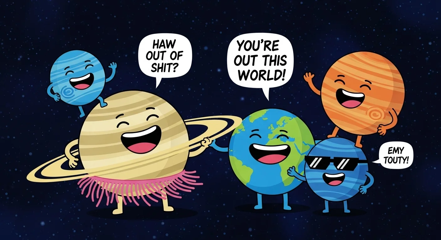 125+ Fun Solar System Riddles with Answers for Kids & Adults 10 Animated cartoon planets with funny expressions making jokes about being "out of this world"