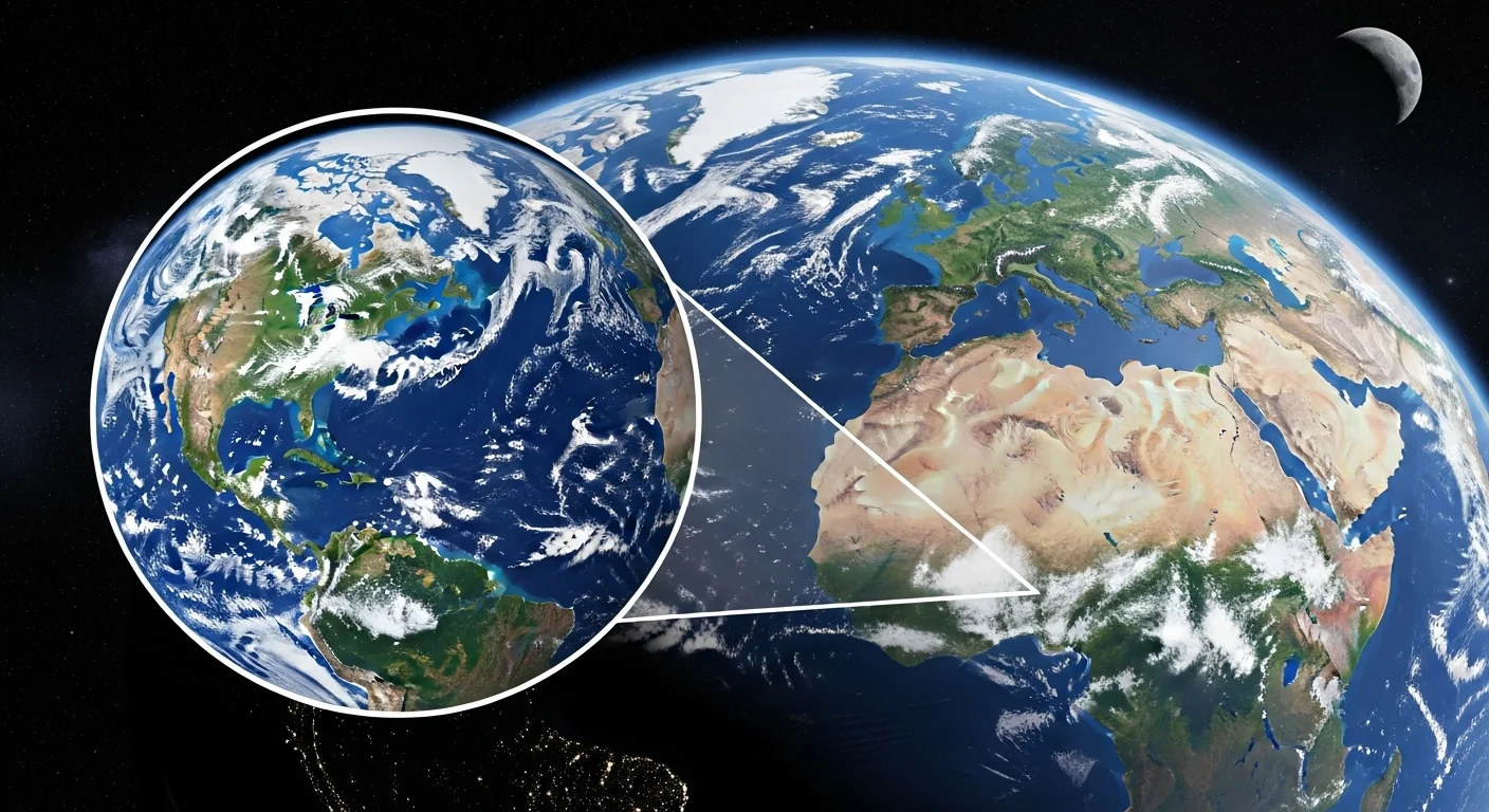 125+ Fun Solar System Riddles with Answers for Kids & Adults 3 Satellite view of Earth showing North America and other continents with the Moon visible in the background