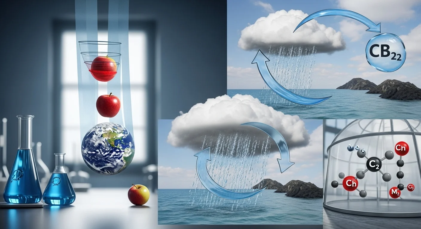 150+ Earth Riddles to Test Your Planet IQ (With Answers!) 7 Scientific laboratory setup showing Earth model, water cycle diagram, and molecular chemistry structures