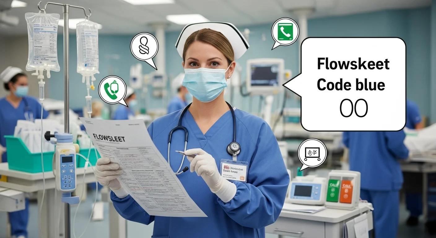 125+ Patient Riddles to Test Healthcare Knowledge with Answers 3 Hospital nurse holding flowsheet during code blue emergency medical riddle scenario