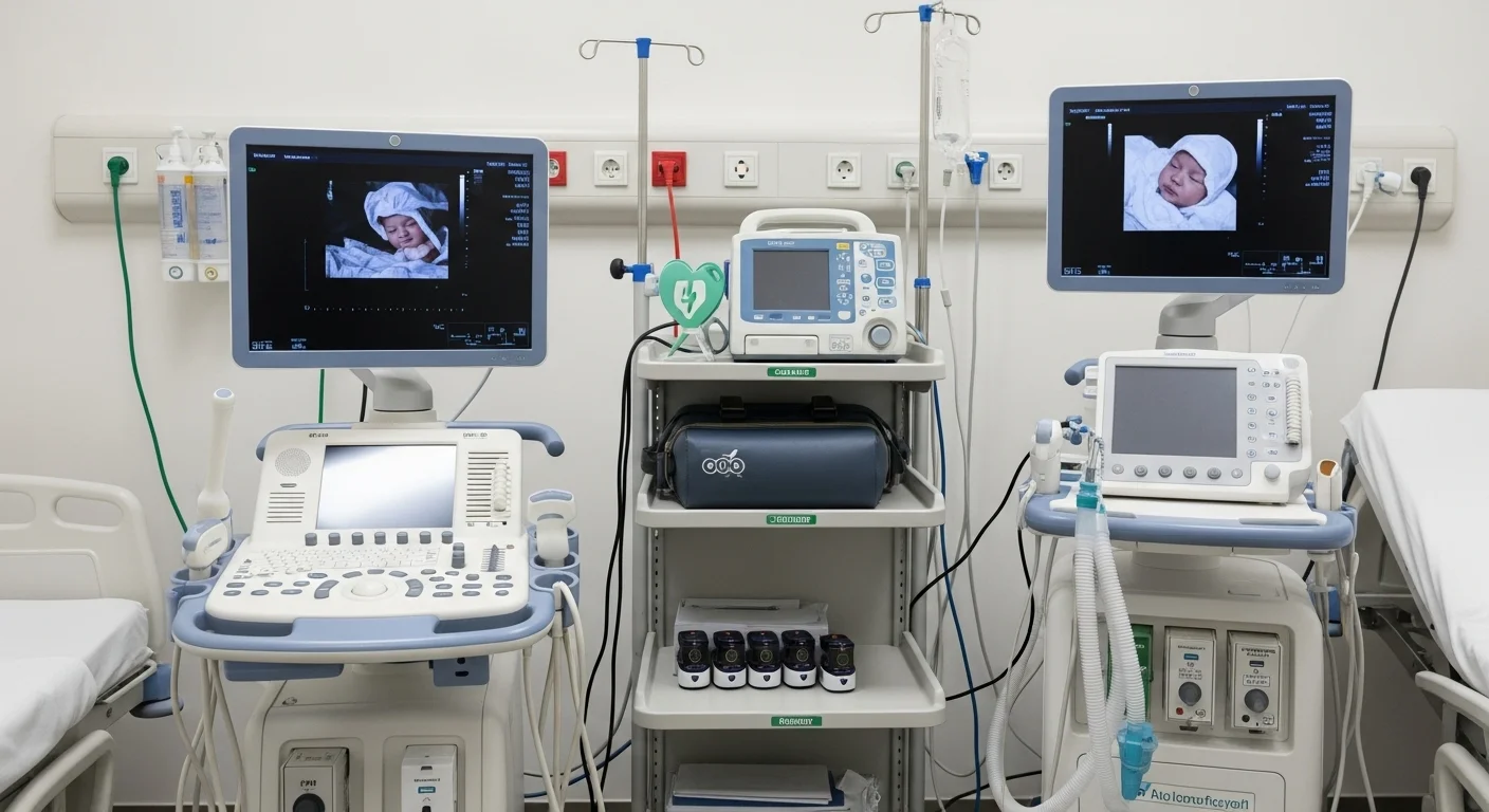125+ Hospital Riddles with Answers – Healthcare Fun! 1 Modern hospital room with ultrasound machines, patient monitors, and medical equipment for neonatal care