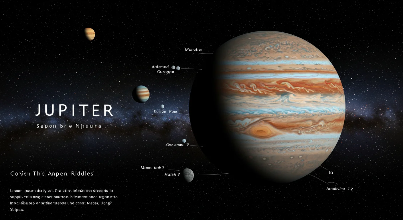 125+ Jupiter Riddles with Answers: Unlock the Mysteries of the Solar System 4 Jupiter with labeled moon names including Io, Europa, Ganymede, Callisto and other satellites in the system