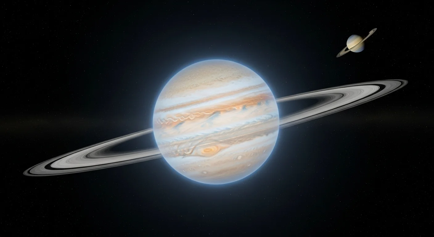 125+ Jupiter Riddles with Answers: Unlock the Mysteries of the Solar System 12 Artistic rendering of Jupiter with prominent ring system similar to Saturn's rings