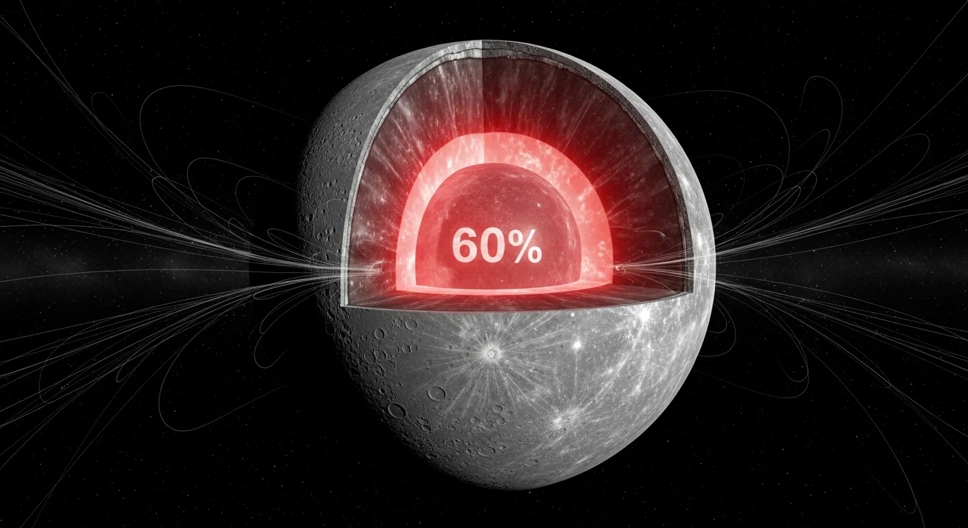 125+ Mercury Riddles with Answers: A Cosmic Puzzle Adventure 4 Cross-section of Mercury showing large iron core comprising 60% of planet's interior with magnetic field lines