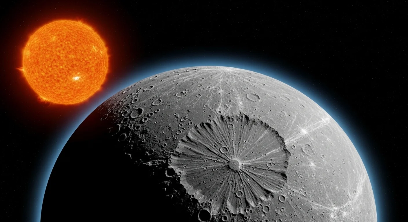 125+ Fun Solar System Riddles with Answers for Kids & Adults 1 Detailed view of the Moon's cratered surface with the Sun visible in the background, showing lunar topography and solar illumination