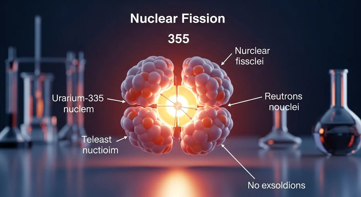 125+ Nuclear Weapon Riddles (Atomic Bomb Trivia & Answers) 1 Nuclear fission diagram showing uranium-235 nucleus splitting with neutrons and nuclear fragments labeled