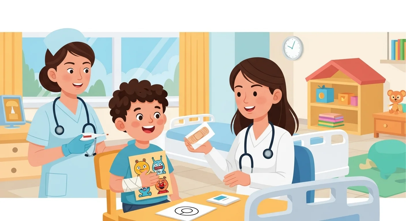 125+ Patient Riddles to Test Healthcare Knowledge with Answers 1 Pediatric healthcare team with young patient solving medical riddles in colorful children's hospital room