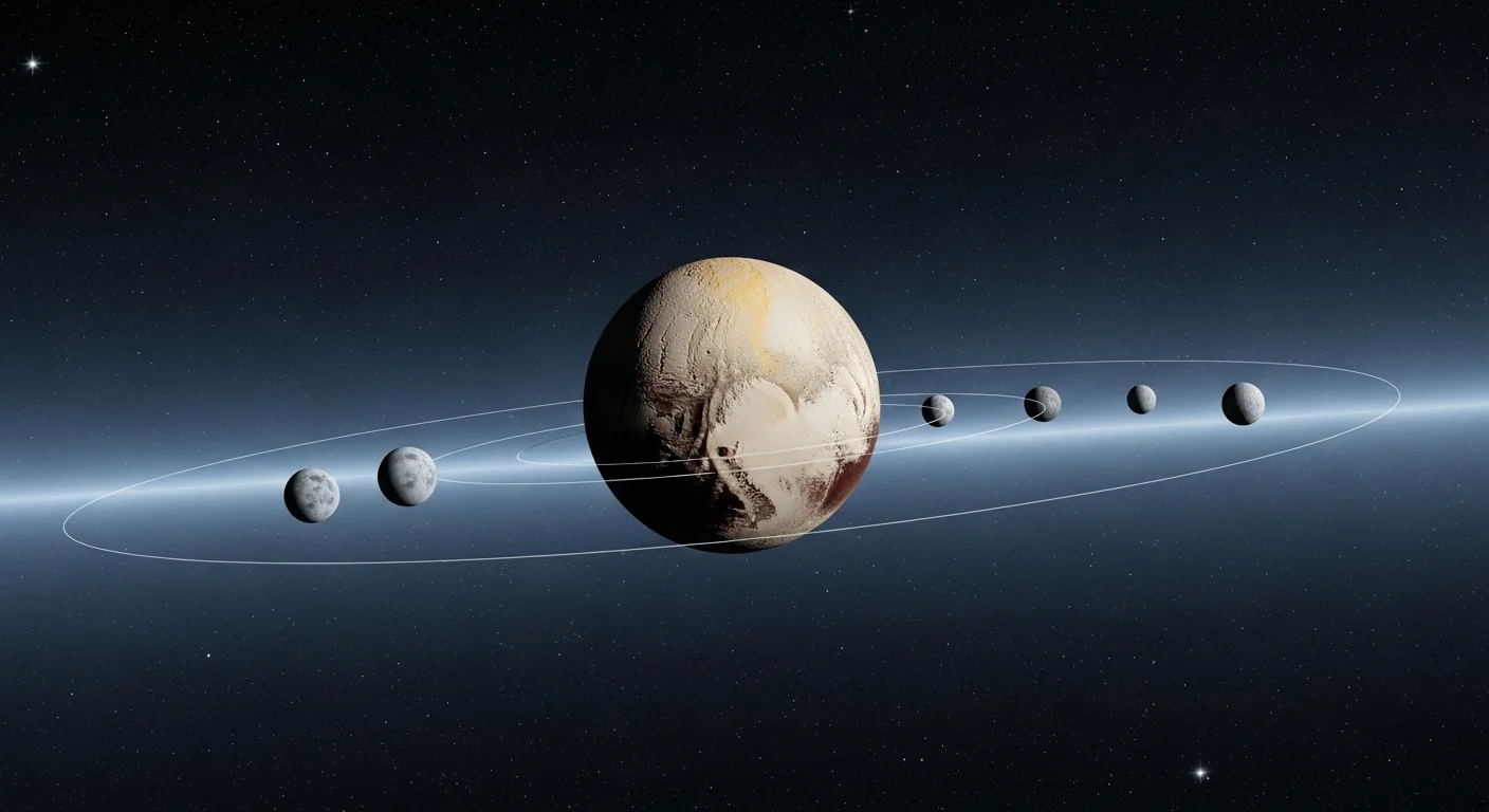 125+ Pluto Riddles with Answers: Unravel the Mysteries of the Dwarf Planet 3 Pluto and its largest moon Charon with smaller moons in orbital formation showing their gravitational relationship