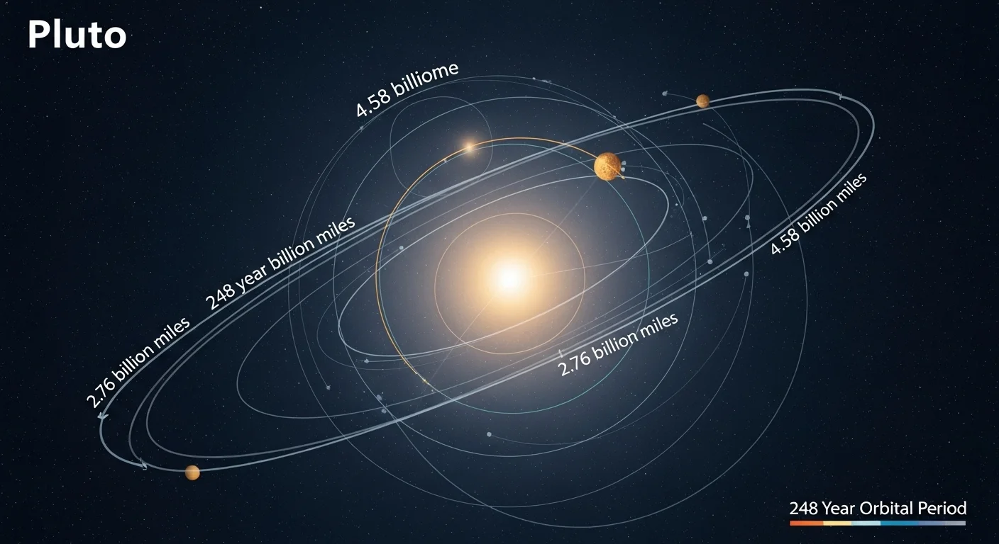 125+ Pluto Riddles with Answers: Unravel the Mysteries of the Dwarf Planet 4 Pluto's elliptical 248-year orbital path around the Sun showing distance measurements in billions of miles