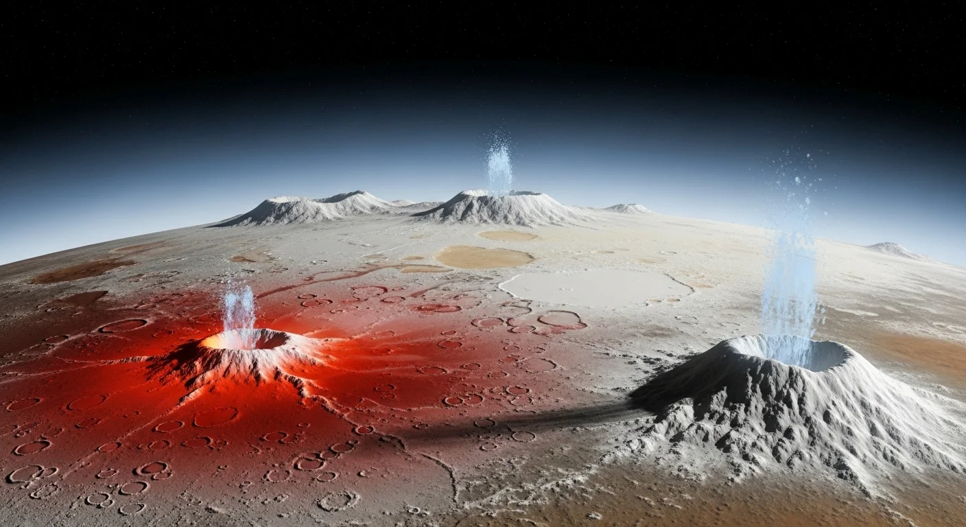 125+ Pluto Riddles with Answers: Unravel the Mysteries of the Dwarf Planet 13 Artist rendering of Pluto's surface showing cryovolcanic geysers and nitrogen ice volcanism across the dwarf planet's varied terrain