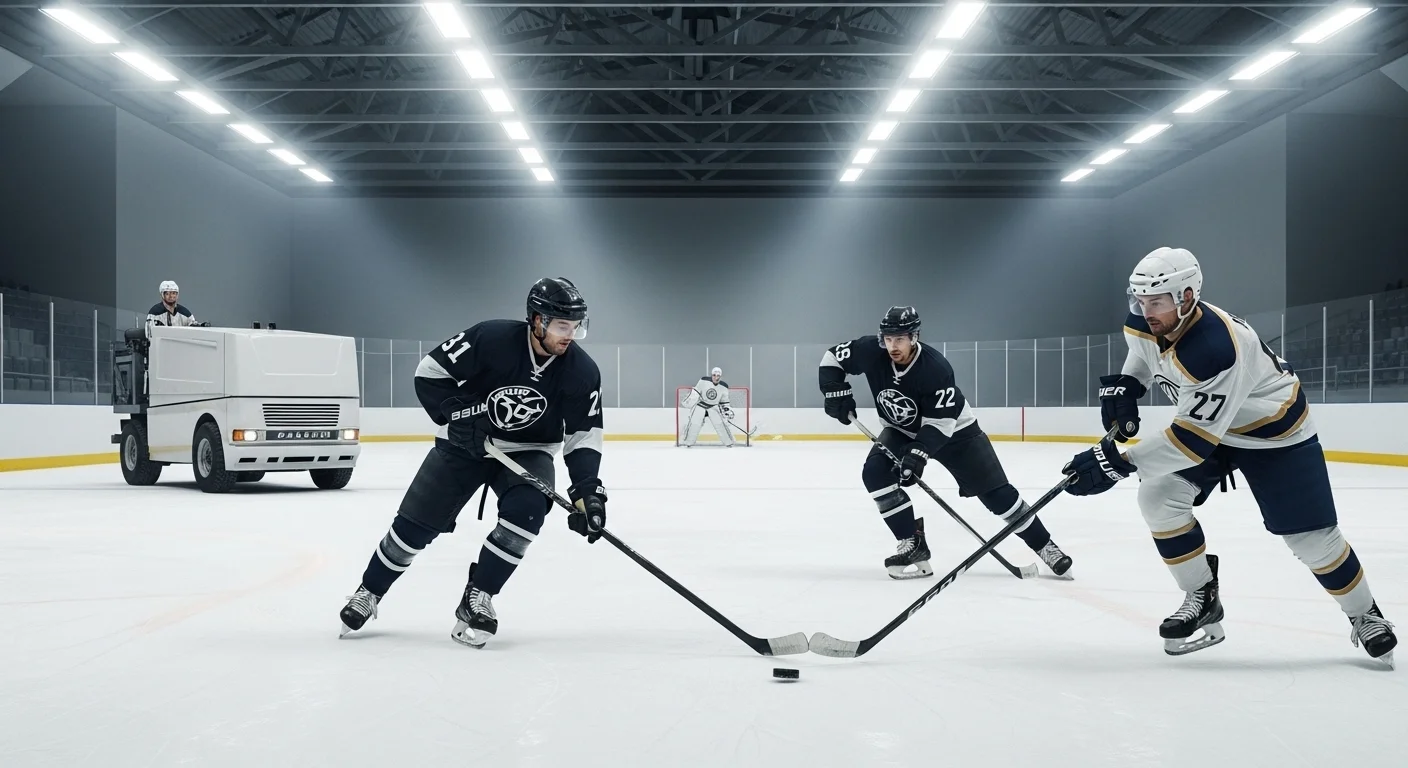 125+ Hockey Riddles with Answers to Challenge Your Mind 4 Professional hockey players during practice session with zamboni ice resurfacing machine in background