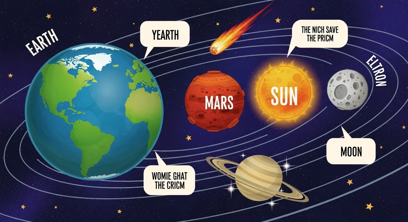 125+ Galaxy Riddles to Spark Your Cosmic Curiosity 1 Solar system diagram showing Earth, Mars, Sun, Moon and other planets with riddle text labels in space