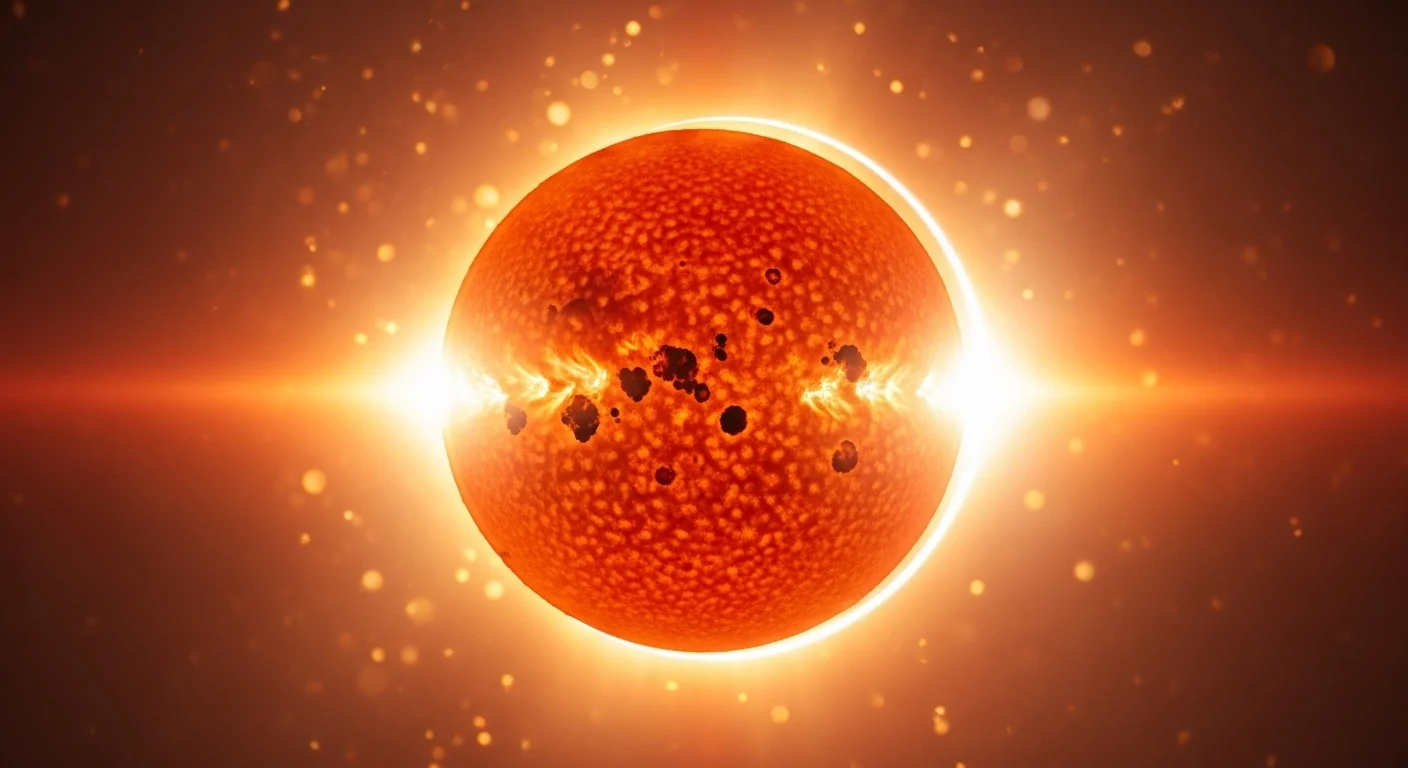 175+ Sky Riddles with Answers: A Journey Through the Celestial Unknown 7 Detailed view of the sun showing orange surface with dark sunspots, bright solar flares, and glowing corona atmosphere