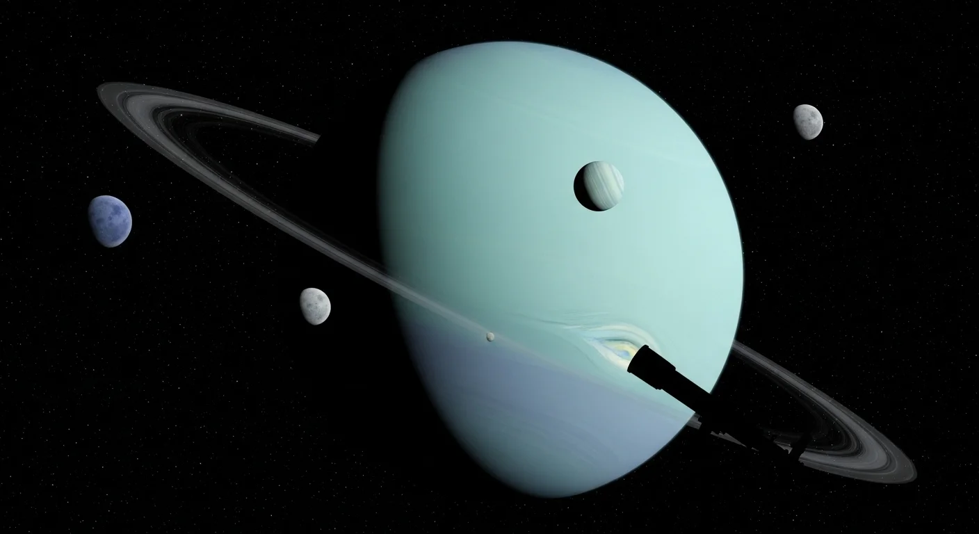125+ Fun Solar System Riddles with Answers for Kids & Adults 7 Uranus ice giant planet with its faint ring system and natural satellites showing the planet's distinctive blue-green methane atmosphere
