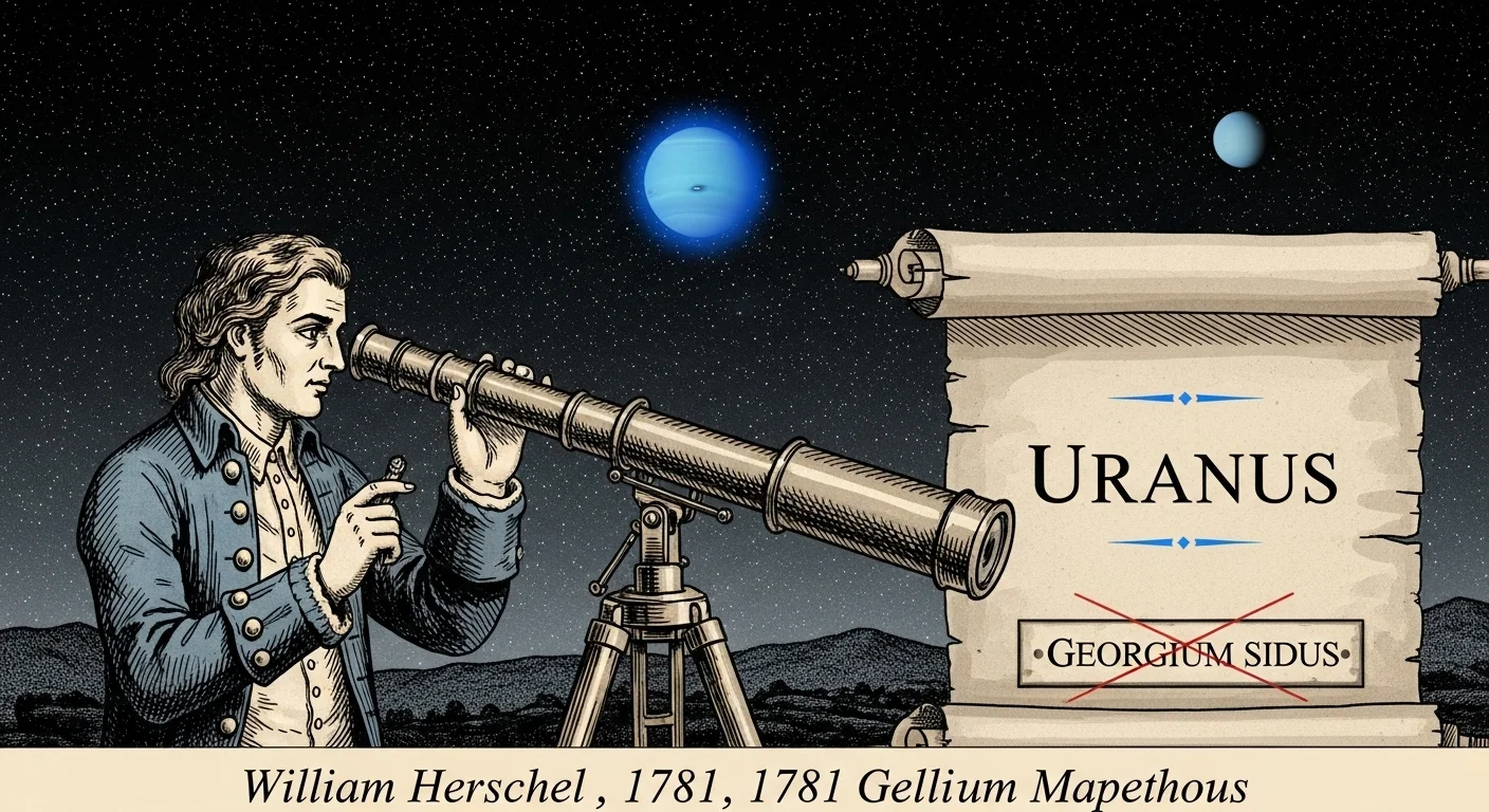 Detailed view of Uranus showing blue-green ice giant planet with glowing rings and technical specifications including 59° tilt, distance 97.77 AU, and temperature -224°C like uranus riddles